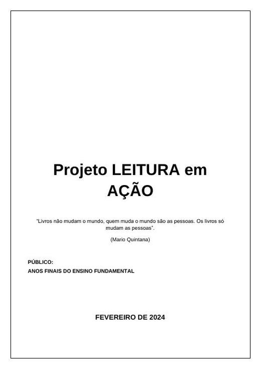 Capa: Fund. II – Projeto de Leitura Anual