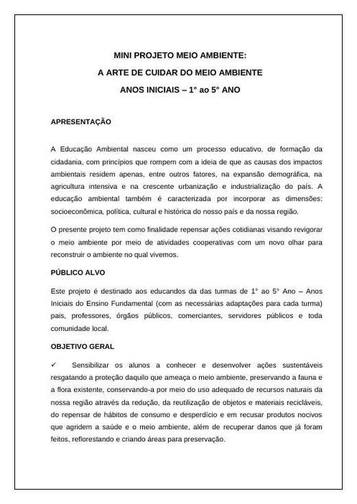 Capa: Fund. I – Projeto Meio Ambiente