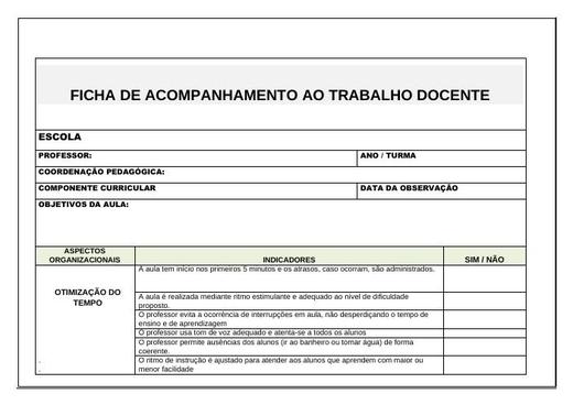 Capa do material nº 084: Ficha de Acompanhamento ao Trabalho Docente