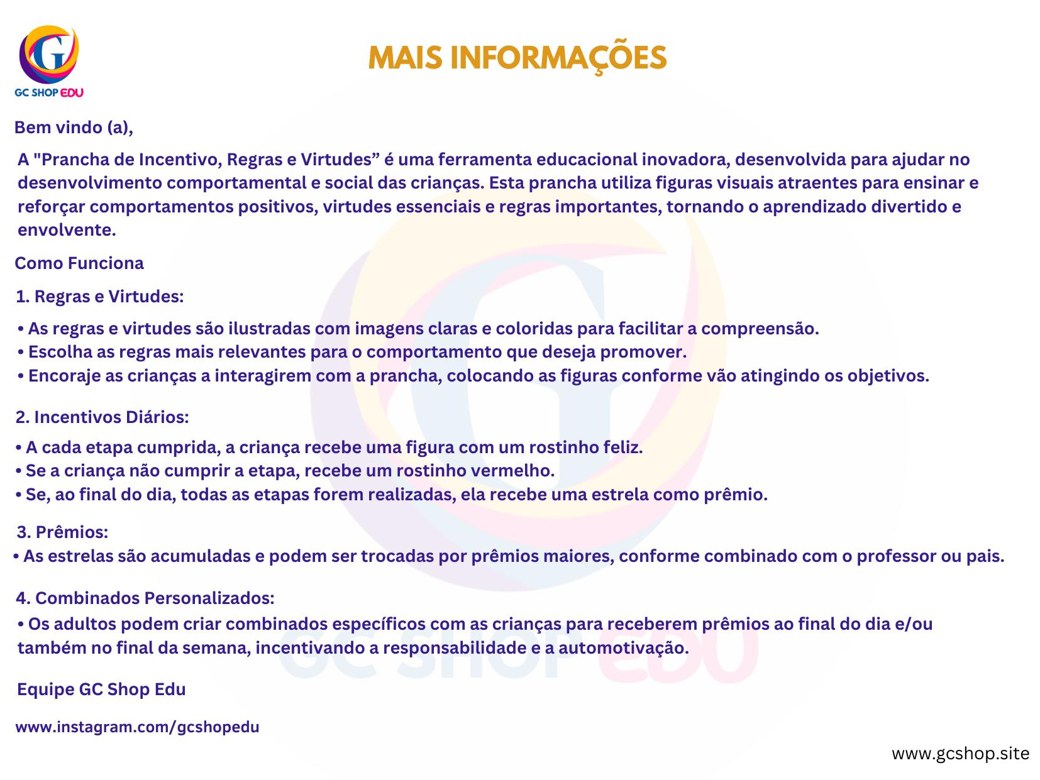 Capa: KIT Prancha de Incentivo, Regras e Virtudes